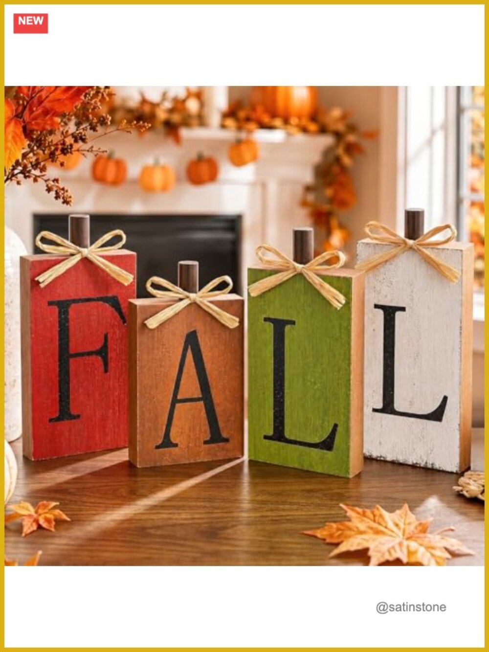 Wood Fall Sign Set 4Pc Farmhouse Thanksgiving Tabletop Decor